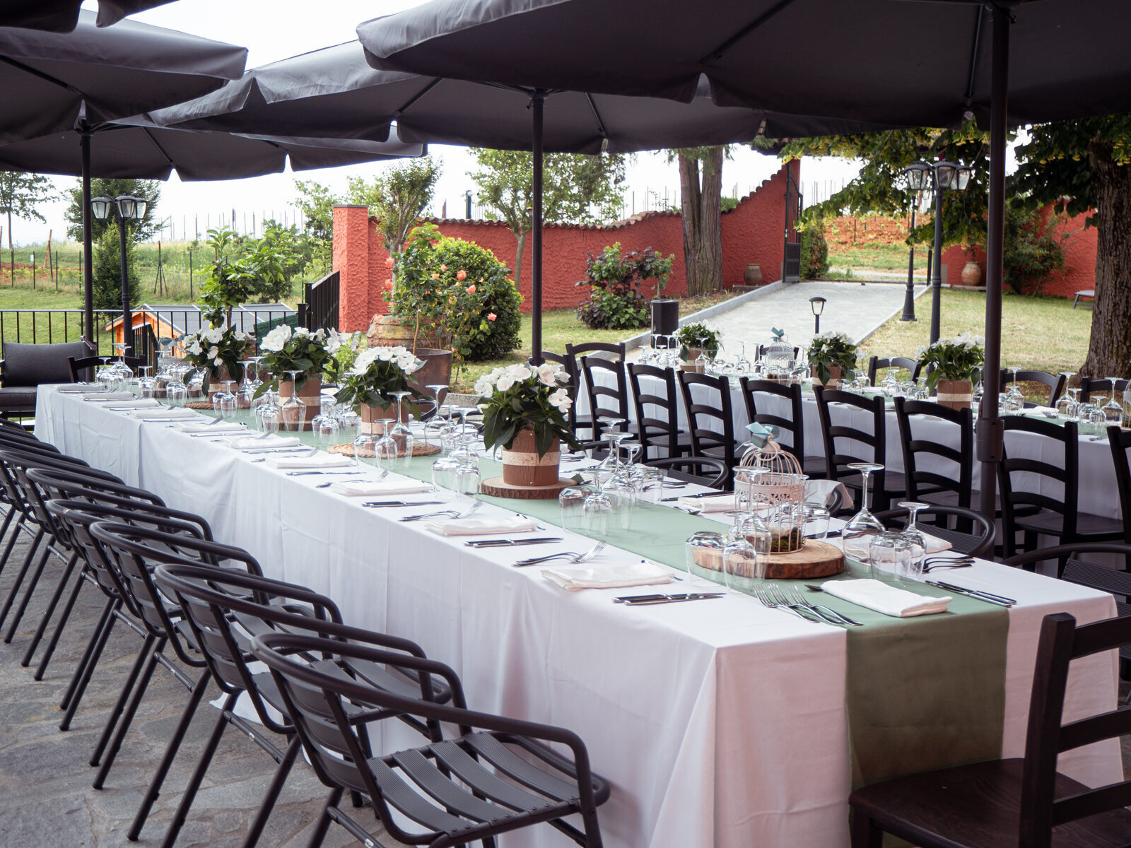 Table set for wedding lunch on terrace CostaRossa photographer Balder Deschildre