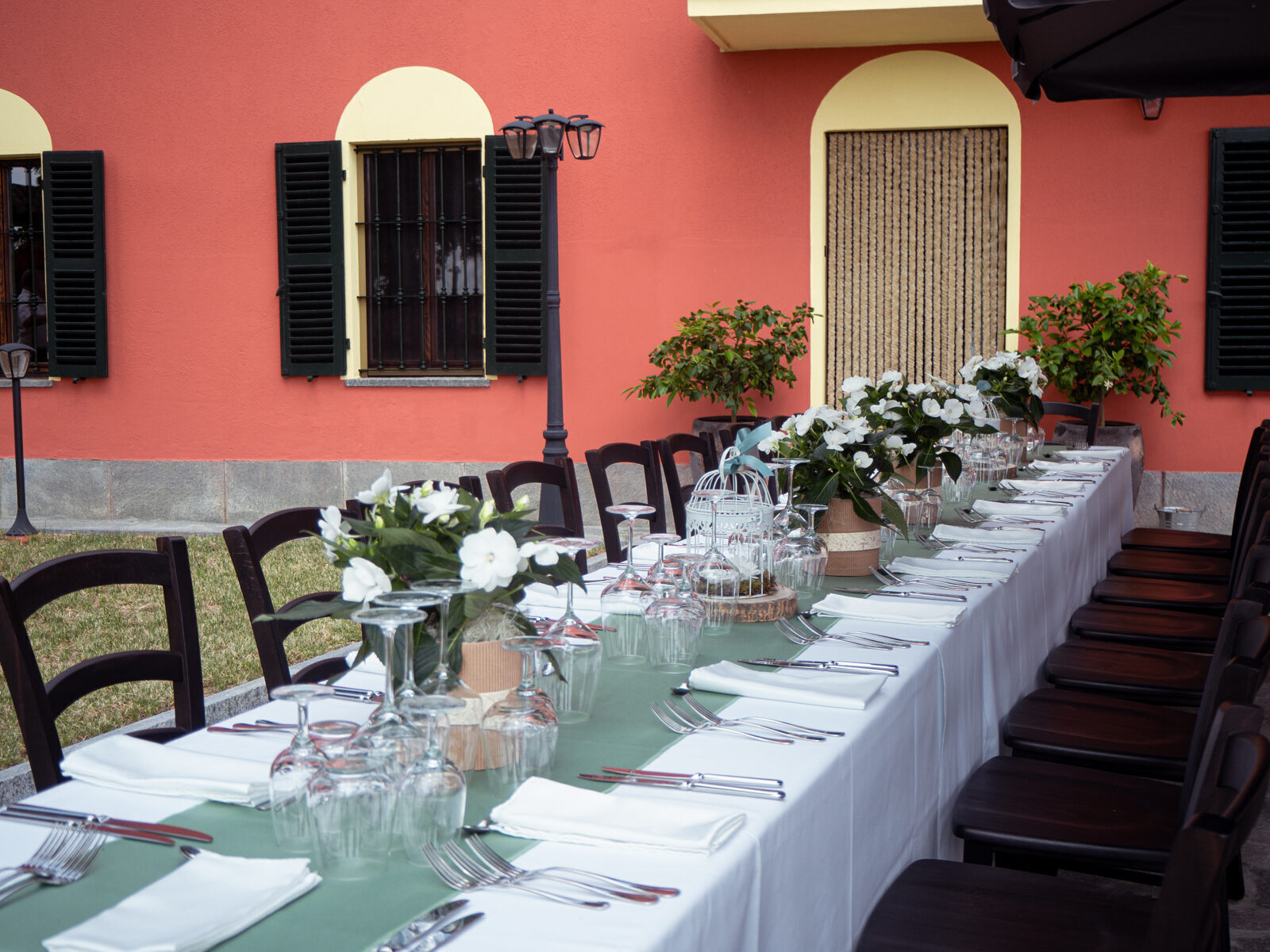 Table set for wedding lunch on terrace CostaRossa
