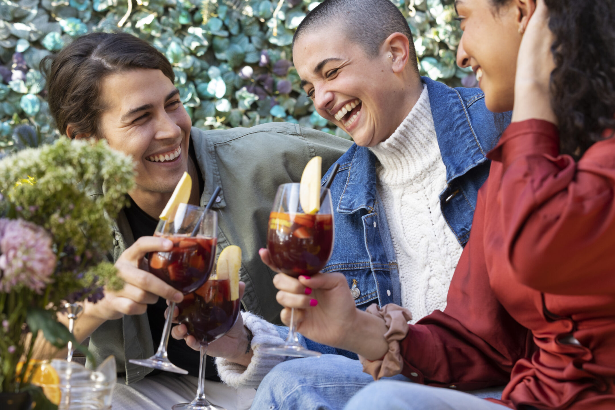Happy friend drinking wine